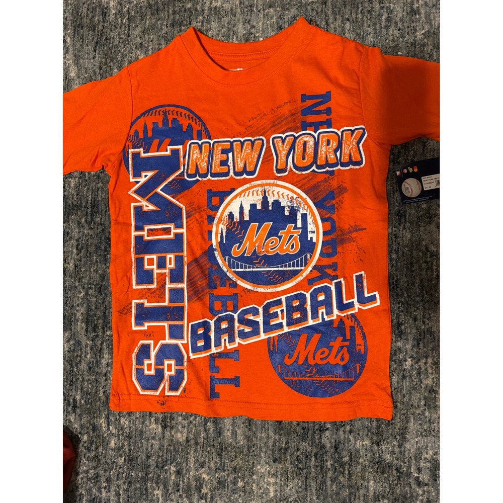 MLB Genuine Merchandise New York Mets Kids Orange Graphic T-Shirt Size XS 4/5
